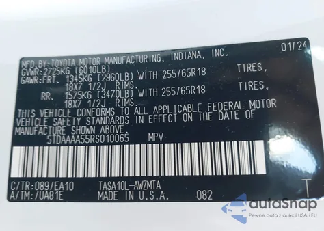 2024 Toyota Grand Highlander Xle z USA, uszkodzony, nr VIN 5TDAAAA55RS010065